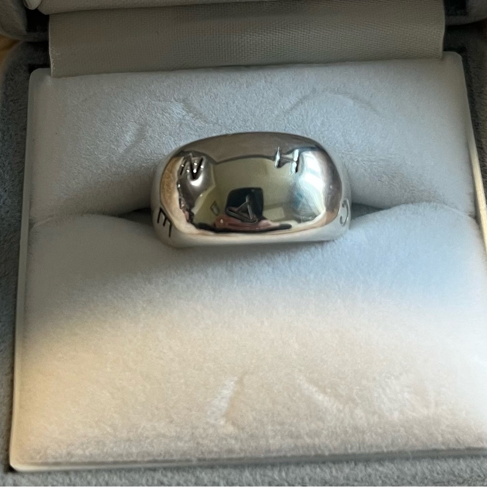Vintage Chanel logo dome ring in silver